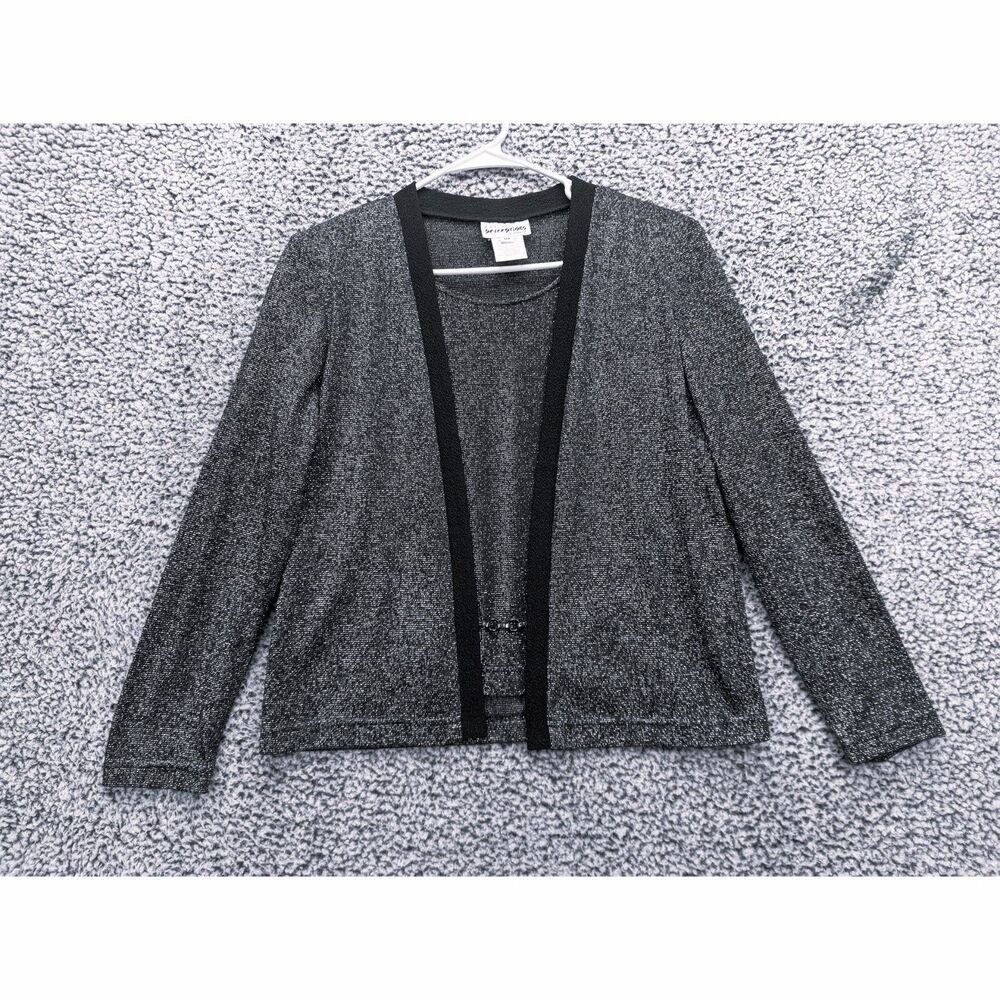 VTG Perceptions Metallic Layered Blouse Size 10 Work Office Business Black
